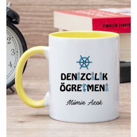 Hediye Dükkanı Kişiye Özel Denizcilik Öğretmeni Sarı Kupa Bardak