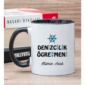 Hediye Dükkanı Kişiye Özel Denizcilik Öğretmeni Siyah Kupa Bardak