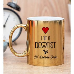 Hediye Dükkanı Kişiye Özel Dentist Baskılı Gold Kupa Bardak