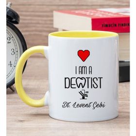 Hediye Dükkanı Kişiye Özel Dentist Baskılı Sarı Kupa Bardak