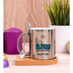 Hediye Dükkanı Kişiye Özel Din Kültürü ve Ahlak Bilgisi Öğretmeni Ahşap Altlıklı Kaşıklı Silver Kupa Bardak