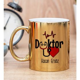 Hediye Dükkanı Kişiye Özel Doktor Baskılı Gold Kupa Bardak