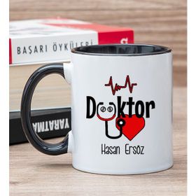 Hediye Dükkanı Kişiye Özel Doktor Baskılı Siyah Kupa Bardak