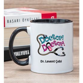 Hediye Dükkanı Kişiye Özel Doktor Doktor Baskılı Siyah Kupa Bardak