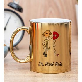 Hediye Dükkanı Kişiye Özel Doktor Karikatürü Gold Kupa Bardak