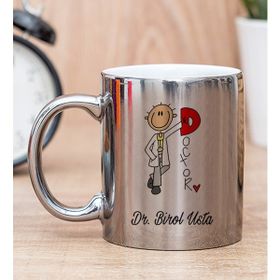 Hediye Dükkanı Kişiye Özel Doktor Karikatürü Silver Kupa Bardak