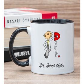 Hediye Dükkanı Kişiye Özel Doktor Karikatürü Siyah Kupa Bardak