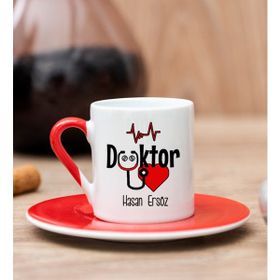 Hediye Dükkanı Kişiye Özel Doktor Kırmızı Türk Kahvesi Fincanı