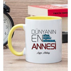 Hediye Dükkanı Kişiye Özel Dünyanın En İyi Annesi Baskılı Sarı Kupa Bardak