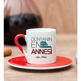 Hediye Dükkanı Kişiye Özel Dünyanın En İyi Annesi Kırmızı Türk Kahvesi Fincanı
