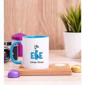 Hediye Dükkanı Kişiye Özel Ebe Ahşap Altlıklı Mumlu Mavi Kupa