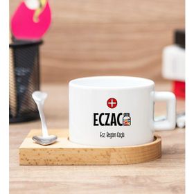Hediye Dükkanı Kişiye Özel Eczacı Ahşap Altlıklı Fincan