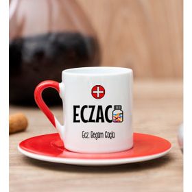 Hediye Dükkanı Kişiye Özel Eczacı Kırmızı Türk Kahvesi Fincanı