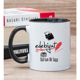 Hediye Dükkanı Kişiye Özel Edebiyat Öğretmeni Siyah Kupa Bardak