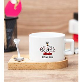 Hediye Dükkanı Kişiye Özel Elektrik Mühendisi Ahşap Altlıklı Fincan
