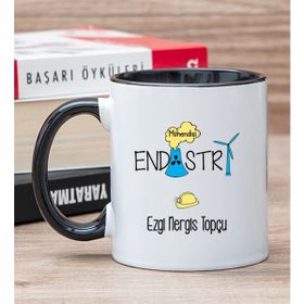Hediye Dükkanı Kişiye Özel Endüstri Mühendisi Siyah Kupa Bardak