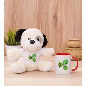 Hediye Dükkanı Kişiye Özel Erkeğe Hediye Yaprak Tasarım isimli Beyaz Kupa Bardak ve Peluş Köpek