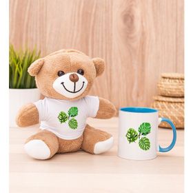 Hediye Dükkanı Kişiye Özel Erkeğe Hediye Yaprak Tasarım isimli Mavi Kupa Bardak ve Peluş Ayıcık
