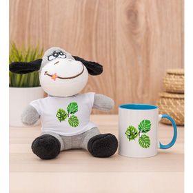 Hediye Dükkanı Kişiye Özel Erkeğe Hediye Yaprak Tasarım isimli Mavi Kupa Bardak ve Peluş Eşek