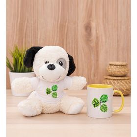 Hediye Dükkanı Kişiye Özel Erkeğe Hediye Yaprak Tasarım İsimli Sarı Kupa Bardak ve Peluş Köpek