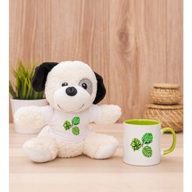 Hediye Dükkanı Kişiye Özel Erkeğe Hediye Yaprak Tasarım isimli Yeşil Kupa Bardak ve Peluş Köpek