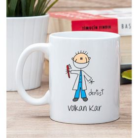 Hediye Dükkanı Kişiye Özel Erkek Diş Hekimi Karikatürü Beyaz Kupa Bardak