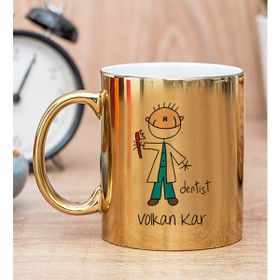 Hediye Dükkanı Kişiye Özel Erkek Diş Hekimi Karikatürü Gold Kupa Bardak