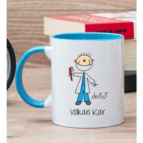 Hediye Dükkanı Kişiye Özel Erkek Diş Hekimi Karikatürü Mavi Kupa