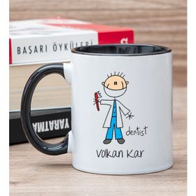 Hediye Dükkanı Kişiye Özel Erkek Diş Hekimi Karikatürü Siyah Kupa Bardak