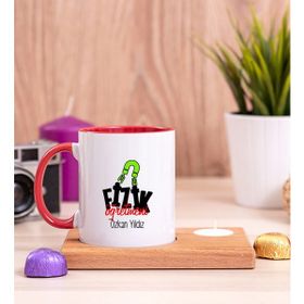Hediye Dükkanı Kişiye Özel Fizik Öğretmeni Ahşap Altlıklı Mumlu Kırmızı Kupa