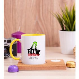 Hediye Dükkanı Kişiye Özel Fizik Öğretmeni Ahşap Altlıklı Mumlu Sarı Kupa