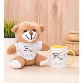 Hediye Dükkanı Kişiye Özel Garibanın Yüzü Gülür Mü Esprili Sarı Kupa Bardak ve Peluş Ayıcık