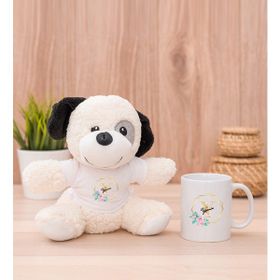 Hediye Dükkanı Kişiye Özel Geometrik Yaldız Tasarımlı İsimli Beyaz Kupa Bardak ve Peluş Köpek