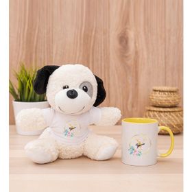Hediye Dükkanı Kişiye Özel Geometrik Yaldız Tasarımlı isimli Sarı Kupa Bardak ve Peluş Köpek