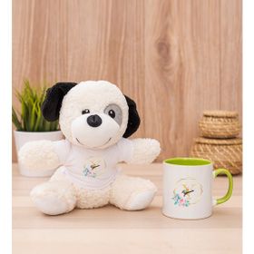 Hediye Dükkanı Kişiye Özel Geometrik Yaldız Tasarımlı İsimli Yeşil Kupa Bardak ve Peluş Köpek
