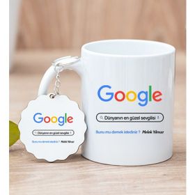 Hediye Dükkanı Kişiye Özel Google Tasarım Esprili Beyaz Kupa Bardak ve Anahtarlık