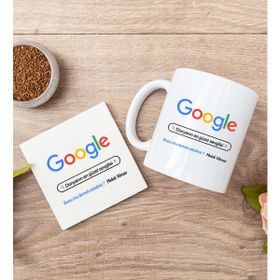 Hediye Dükkanı Kişiye Özel Google Tasarım Esprili Beyaz Kupa Bardak ve Bardak Altlığı