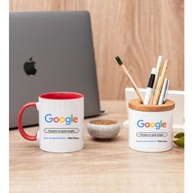 Hediye Dükkanı Kişiye Özel Google Tasarım Esprili Kırmızı Kupa Bardak ve Kalemlik