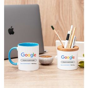 Hediye Dükkanı Kişiye Özel Google Tasarım Esprili Mavi Kupa Bardak ve Kalemlik