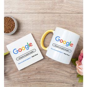 Hediye Dükkanı Kişiye Özel Google Tasarım Esprili Sarı Kupa Bardak ve Bardak Altlığı