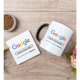 Hediye Dükkanı Kişiye Özel Google Tasarım Esprili Siyah Kupa Bardak ve Bardak Altlığı Seti