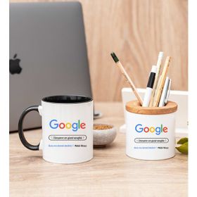 Hediye Dükkanı Kişiye Özel Google Tasarım Esprili Siyah Kupa Bardak ve Kalemlik