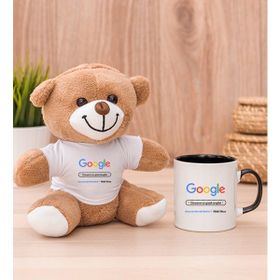 Hediye Dükkanı Kişiye Özel Google Tasarım Esprili Siyah Kupa Bardak ve Peluş Ayıcık