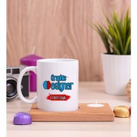 Hediye Dükkanı Kişiye Özel Grafiker Ahşap Altlıklı Mumlu Beyaz Kupa Bardak
