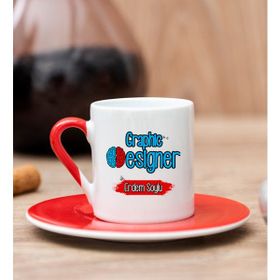 Hediye Dükkanı Kişiye Özel Grafiker Kırmızı Türk Kahvesi Fincanı