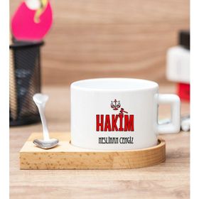 Hediye Dükkanı Kişiye Özel Hakim Ahşap Altlıklı Fincan