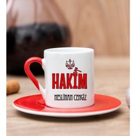 Hediye Dükkanı Kişiye Özel Hakim Kırmızı Türk Kahvesi Fincanı