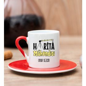 Hediye Dükkanı Kişiye Özel Harita Mühendisi Kırmızı Türk Kahvesi Fincanı
