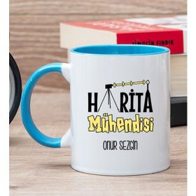 Hediye Dükkanı Kişiye Özel Harita Mühendisi Mavi Kupa