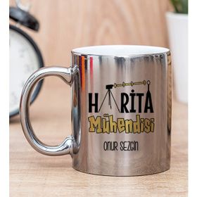 Hediye Dükkanı Kişiye Özel Harita Mühendisi Silver Kupa Bardak